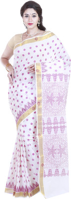 

SriSyndicate Printed Fashion Cotton Saree(Pink), Pink;pure white