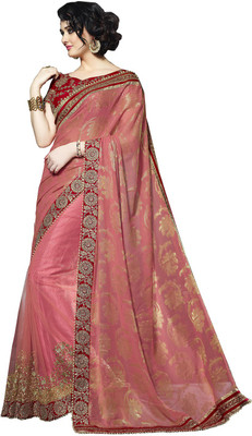 Ishin Solid Fashion Georgette Saree(Pink), Peach