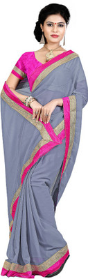 Indian Wear Online Solid Fashion Chiffon Saree(Grey)
