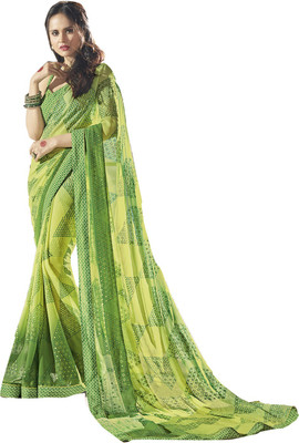 

Ishin Printed Fashion Georgette Saree(Green), Green & yellow