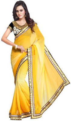 

Desi Butik Embroidered Fashion Art Silk Saree(Yellow)