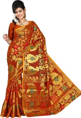 

Mimosa Embellished Kanjivaram Silk Saree(Multicolor, Orange
