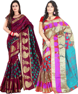 

It's Banii Woven Banarasi Handloom Banarasi Silk Saree(Pack of 2, Maroon, Purple)