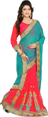 

Lovelylook Embroidered Daily Wear Georgette Saree(Green, Pink), Sea green & pink