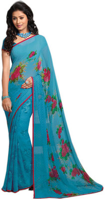 

Indian Wear Online Printed Fashion Pure Chiffon Saree(Blue)