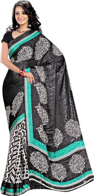 

Khoobee Self Design, Printed Fashion Jacquard Saree(White, Black), Black;white