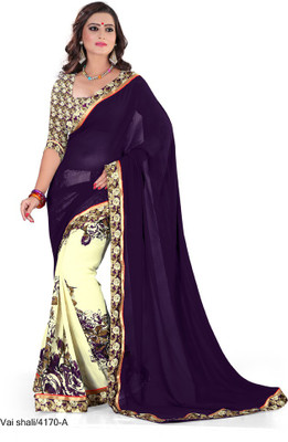 

Indianbeauty Self Design, Printed Fashion Georgette Saree(Blue, Beige), Blue;cream