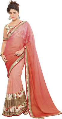 

Saara Embroidered Fashion Silk Saree(Pink, White), Silk chiffon & shimmer net