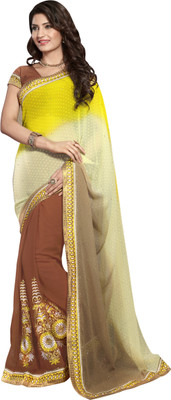 

Khoobee Self Design, Embellished, Embroidered Fashion Jacquard, Chiffon Saree(Yellow, Beige, Brown), Beige;coffee;yellow
