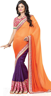 

Saara Solid Fashion Pure Georgette Saree(Purple, Orange), Orange;purple