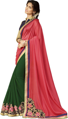 Lovelylook Embroidered Daily Wear Georgette, Silk, Jacquard Saree(Pink, Green)