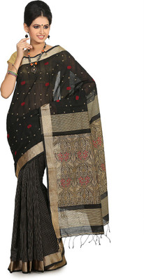 

Crochetin Self Design Fashion Handloom Dupion Silk Saree(Black, Gold)