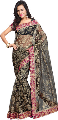 Aruna Sarees Self Design, Embroidered Bollywood Net Saree(Black) Flipkart