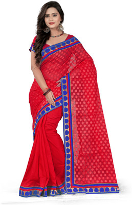 Weavedeal Embellished Banarasi Art Silk Saree(Red)