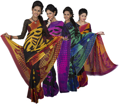 

Hawai Printed Fashion Georgette Saree(Pack of 4, Multicolor)