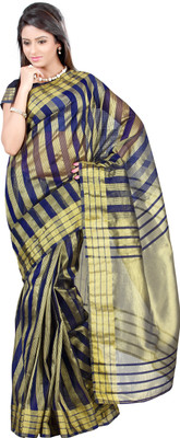 

Mimosa Striped Kanjivaram Handloom Net Saree(Blue), Navy