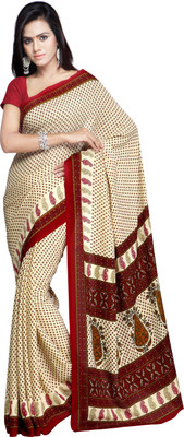 

Goodfeel Floral Print Fashion Crepe Saree(Multicolor), Beige;cream;red