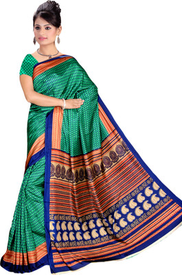 

Khushali Self Design, Printed Fashion Silk Saree(Green, Multicolor)