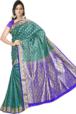 

JagannathSaree Self Design Fashion Silk Saree(Green, Blue), Blue;green