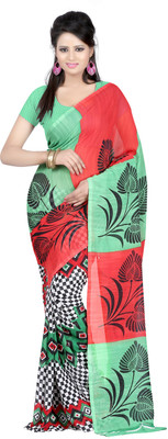 

Jaipur Kurti Printed Daily Wear Georgette Saree(Red), Green;red
