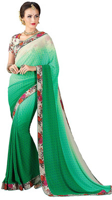 

Khoobee Self Design, Printed Fashion Georgette Saree(Beige, Green)