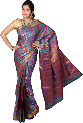 Mimosa Self Design Kanjivaram Handloom Art Silk Saree(Purple) available at flipkart for Rs.1199
