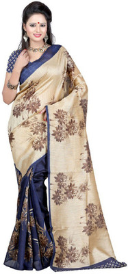 

Poornathava Printed Bollywood Raw Silk Saree(Multicolor), Beige-blue