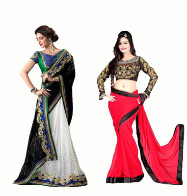 

Stylezone Self Design Fashion Chiffon Saree(Pack of 2, Black, Red)
