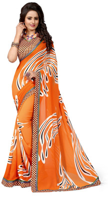 Indianbeauty Self Design, Printed Bollywood Georgette Saree(Orange)