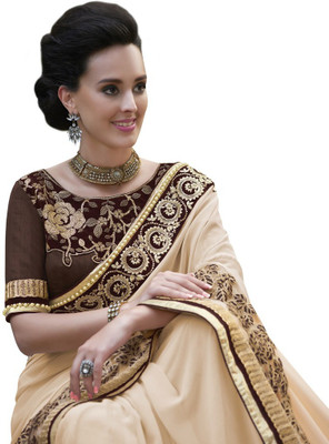 

Desi Butik Embroidered Fashion Georgette Saree(Beige), Off-white