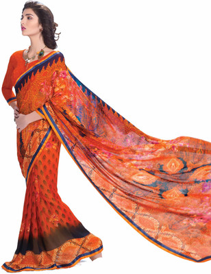 

Indianbeauty Self Design, Printed Bollywood Georgette Saree(Orange)