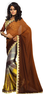

Stylezone Printed Bollywood Georgette Saree(Brown)