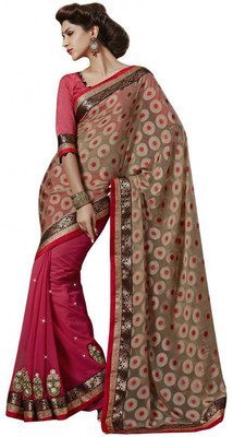 

Desi Butik Self Design Fashion Chiffon Saree(Multicolor), Brown;pink