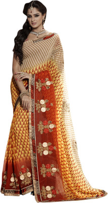 

Khoobee Self Design, Embroidered, Embellished Fashion Georgette Saree(Red, Yellow, Beige), Beige;red;yellow