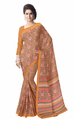 

Suvastram Floral Print Daily Wear Chiffon Saree(Green, Orange)