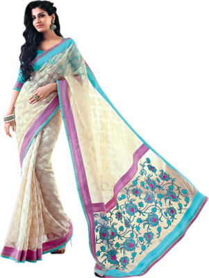 

Vishal Printed Fashion Jacquard, Net Saree(White, Blue), Black;pink
