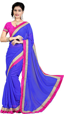 

Indian Wear Online Plain Fashion Chiffon Saree(Blue)