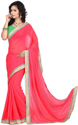 

Omkarcreation Solid Bollywood Chiffon Saree(Pink)