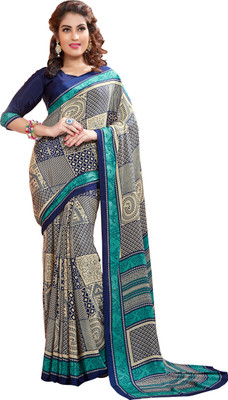 

Khoobee Self Design, Printed Fashion Crepe Saree(Beige, Dark Blue)