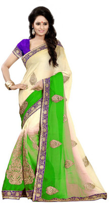

Viha Embroidered Fashion Georgette Saree(Green, Beige), Beige;green