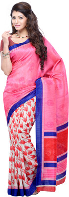 

JTInternational Printed Fashion Art Silk Saree(Pink, White), Multicolor