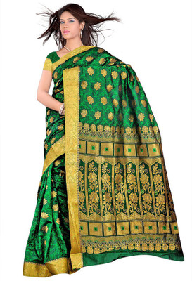 Manthan Printed Daily Wear Art Silk Saree(Green, Yellow), Green & gold