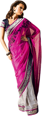 

Vishal Printed Fashion Georgette Saree(Pink, White, Black), Pink off white