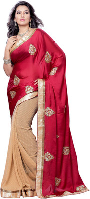

Four Seasons Embroidered Fashion Satin, Jacquard Saree(Red)