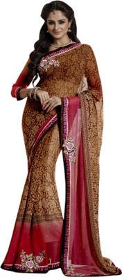 

Khoobee Self Design, Embroidered, Embellished Fashion Chiffon Saree(Multicolor)