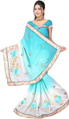 

Shree Rajlaxmi Sarees Embroidered Fashion Chiffon Saree(White, Light Blue), Light blue;white