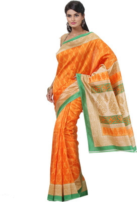 JTInternational Printed Bhagalpuri Silk Saree(Orange)