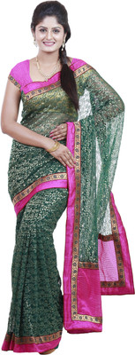 

Mimosa Woven Bollywood Net Saree(Dark Green), Bottle green