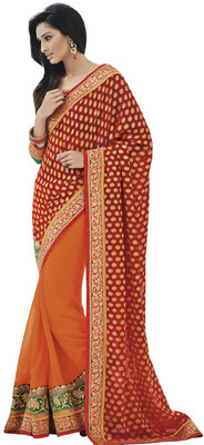 

Desi Butik Self Design Fashion Jacquard Saree(Orange)