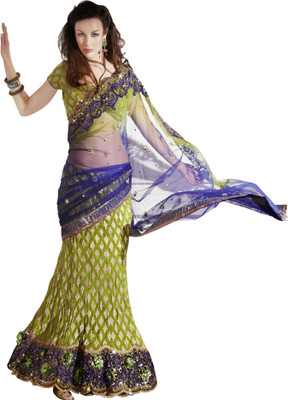 

Khoobee Self Design, Embroidered, Embellished Fashion Jacquard, Net Saree(Blue, Light Green, Beige), Beige;blue;light green